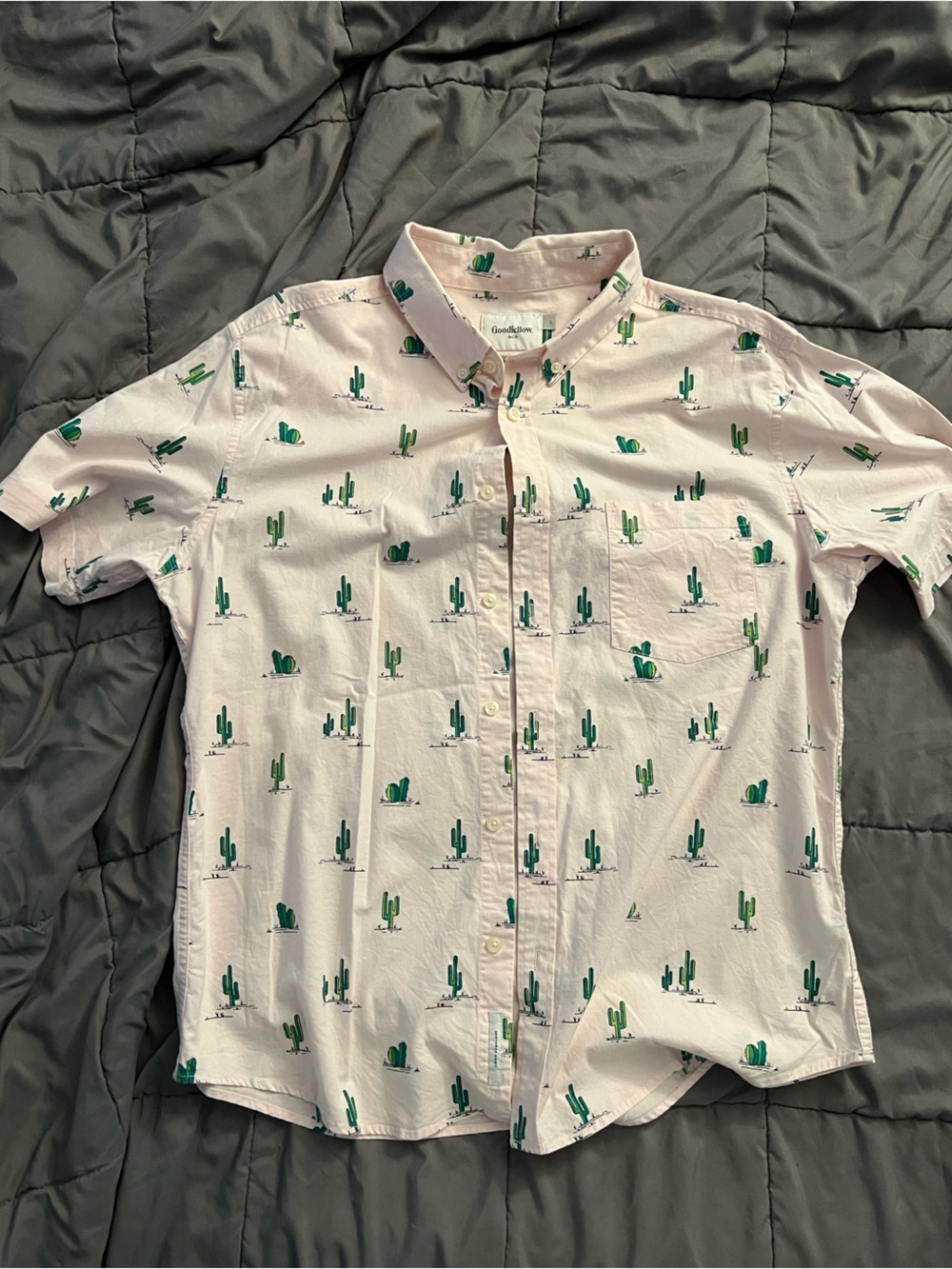 Mens Goodfellow & Co Pink Short-Sleeve Button-Down with Green Cactus Print